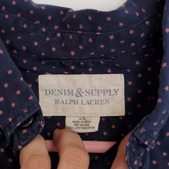 RALPH LAUREN Mini Stars Button Down Navy Short Sleeve Shirt - Picture 1 of 2